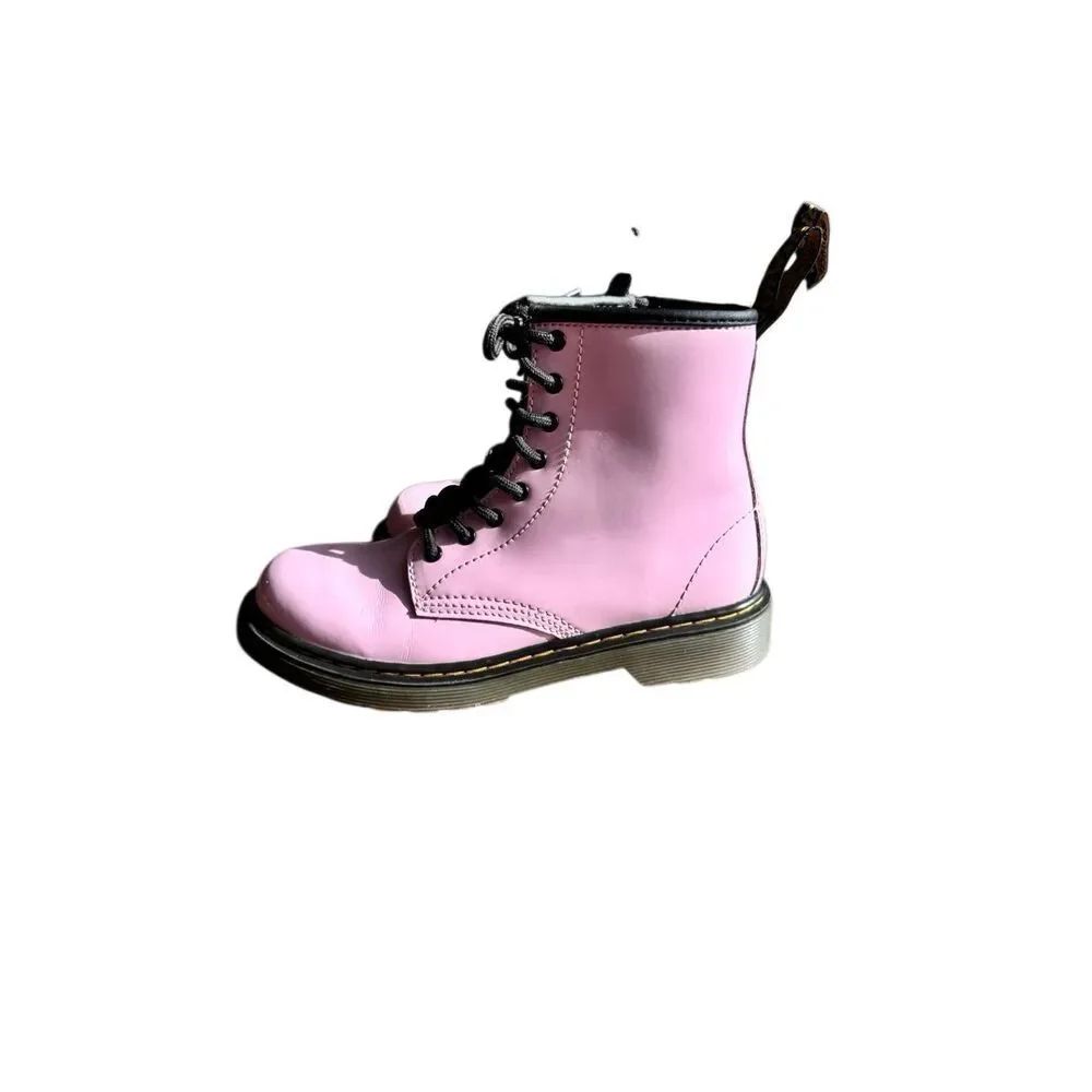 Dr Martens 1460 J Pink Patent Boots Girls Size 3 Youth Side Zip Combat